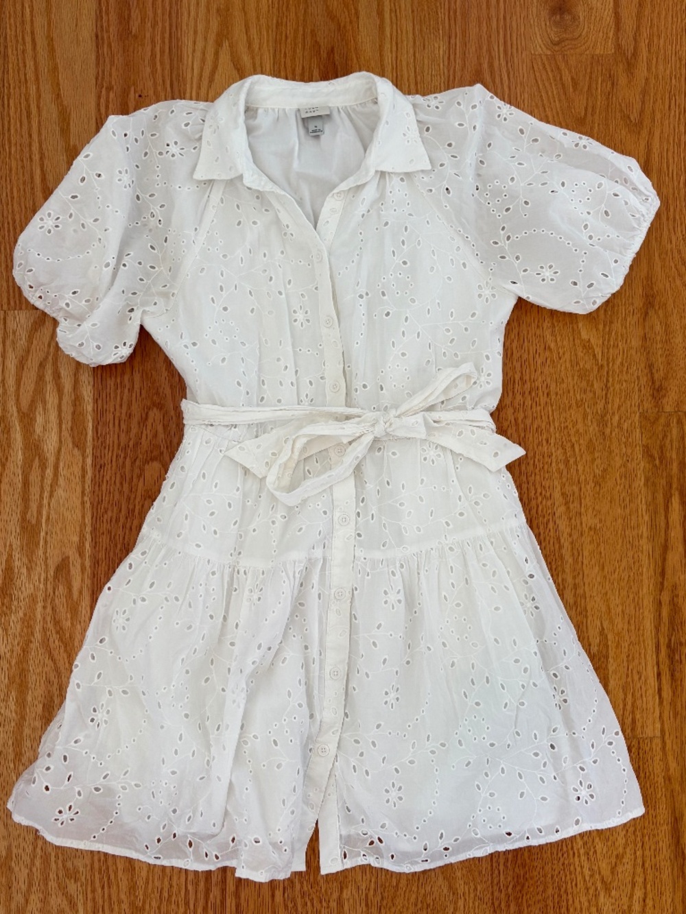 A New Day belted puff sleeve white mini dress